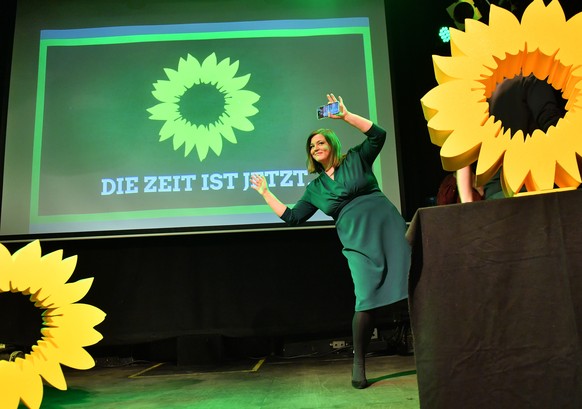 epa08242014 Katharina Fegebank, Green Party candidate for Mayor for the state elections in Hamburg, at the Green Party election event in Hamburg, Germany, 23 February 2020. Some 1.3 million citizens w ...