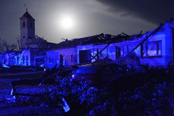 Houses are damaged after a tornado hit the village of Moravska Nova Ves in the Hodonin district, South Moravia, Czech Republic, on Thursday, June 24, 2021. A rare tornado hit towns and villages in sou ...