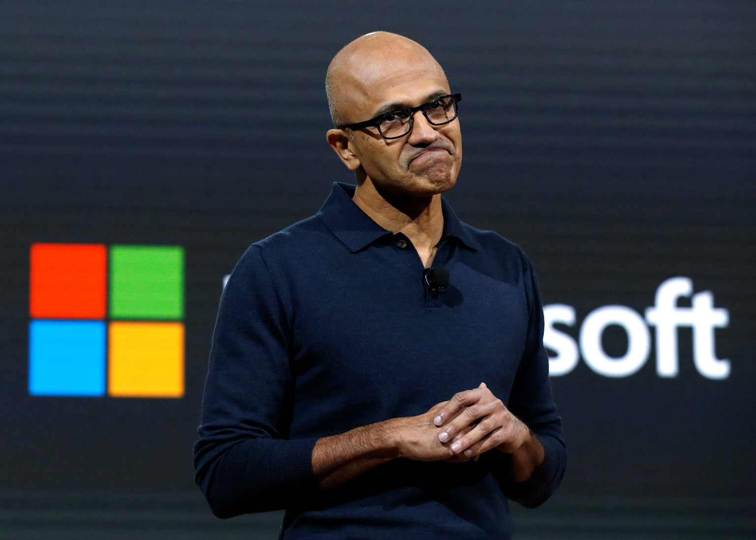 Microsoft Chief Executive Officer (CEO) Satya Narayana Nadella speaks at a live Microsoft event in the Manhattan borough of New York City, October 26, 2016. REUTERS/Lucas Jackson