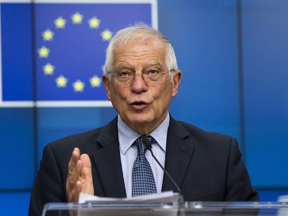 ARCHIV - Josep Borrell, EU-Au�enbeauftrager, spricht w�hrend einer Medienkonferenz nach einem Treffen der EU-Au�enminister per Videokonferenz im Geb�ude des Europ�ischen Rates. Foto: Virginia Mayo/AP  ...