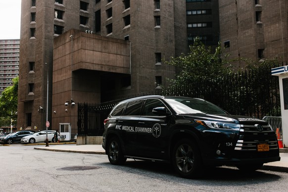 epa07766857 External view of the Manhattan Correctional Center where the US financier Jeffrey Epstein was found dead in New York, USA, 10 August 2019. According to media reports, Epstein was found dea ...