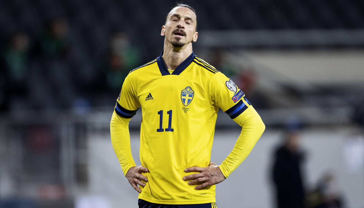 Zlatan Ibrahimovic during the World Cup qualifier group A football match between Sweden and Georgia at Friends Arena Thursday March 25, 2021. 2021-03-25 c NILSSON NILS PETTER / Aftonbladet / TT * * *  ...
