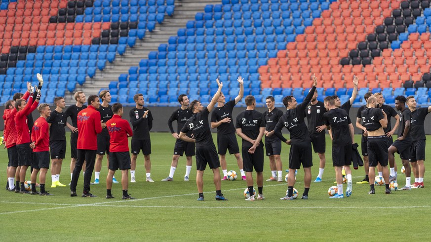 epa07759438 LASK&#039;s team during a training session in Basel, Switzerland, 06 August 2019. LASK will face FC Basel 1893 in their UEFA Champions League third qualifying round first leg soccer match  ...