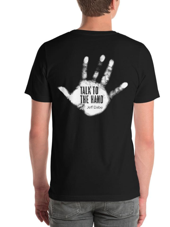 Jeff Dabes Hand gibt es auch auf T-Shirts und Hoodies – in Originalgrösse.