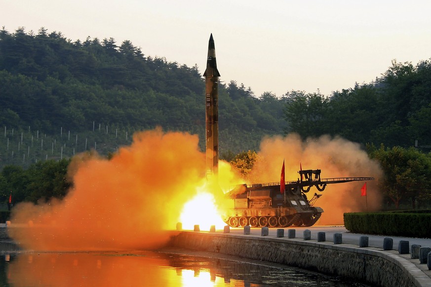 epa06015766 (FILE) - An undated photo made available by the North Korean Central News Agency (KCNA), the state news agency of North Korea, shows the test-fire of a ballistic rocket equipped with preci ...