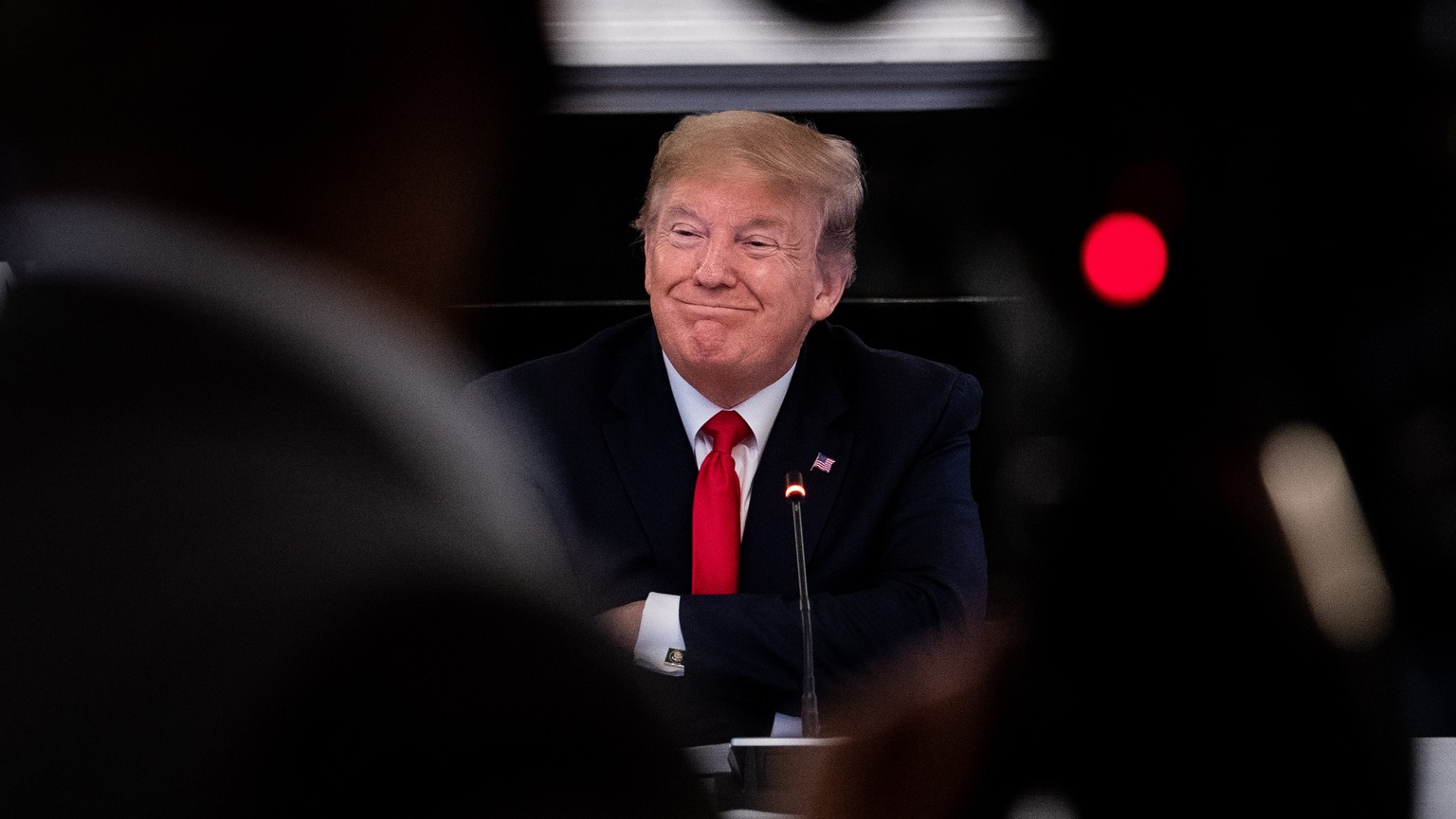 epa08453289 US President Donald Trump speaks during a meeting with industry executives on the reopening of the economy at the White House in Washington, DC., USA, 29 May 2020. President Trump said on  ...