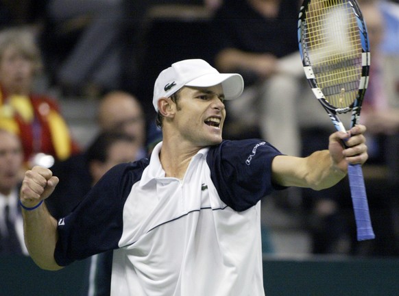 FILE - In this April 6, 2007, file photo, Andy Roddick reacts after winning a point during his Davis Cup World Group quarterfinal tennis match against Spain&#039;s Fernando Verdasco, in Winston-Salem, ...