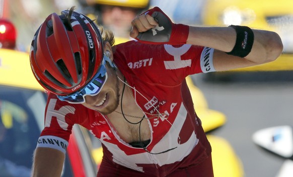 Cycling - Tour de France cycling race - The 184.5 km (114.6 miles) Stage 17 from Berne to Finhaut-Emosson, Switzerland - 20/07/2016 - Team Katusha rider Ilnur Zakarin of Russia wins on the finish line ...
