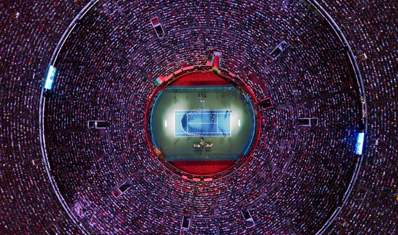 epa08045971 YEARENDER 2019 NOVEMBER....An aerial picture taken with a drone shows the Plaza de Toros bullring during a tennis exhibition match between Switzerland&#039;s Roger Federer and Germany&#039 ...