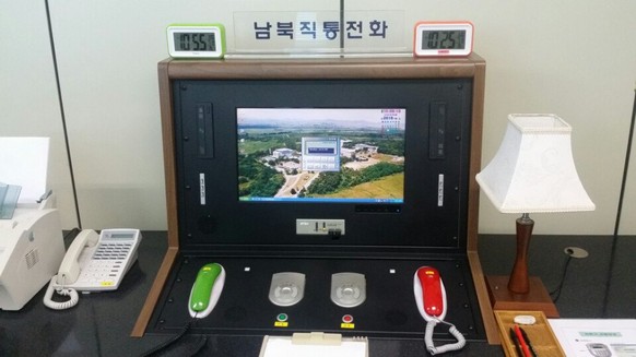 epa06414000 (FILE) - The inter-Korean hotline installed in the Joint Security Area, a small strip of land at the truce village of Panmunjom, North Korea, July 2016 (issued 03 January 2018). According  ...