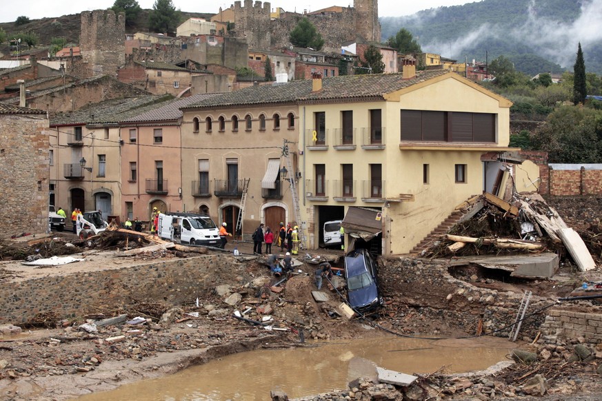 epa07942444 General view of the town of Montblanc, in Tarragona, Catalonia, northeastern Spain, 23 October 2019. One person has died, two other people are missing, some 40 roads are blocked and some 2 ...