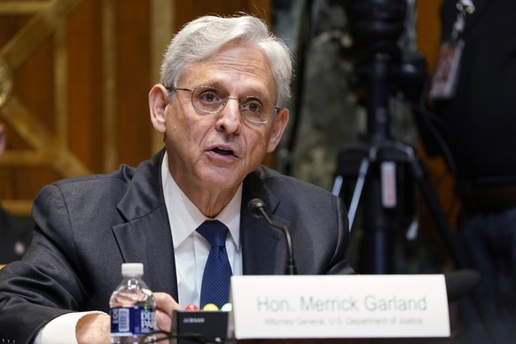 Attorney General Merrick Garland testifies before the Senate Appropriations Subcommittee on Commerce, Justice, Science, and Related Agencies during a hearing, Wednesday, June 9, 2021., on Capitol Hill ...