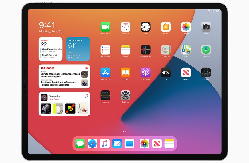 epa08502574 A handout photo made available by Apple introducing new features for iPad with iPadOS14 during the keynote address at the 2020 Apple Worldwide Developers Conference (WWDC) at Steve Jobs Th ...