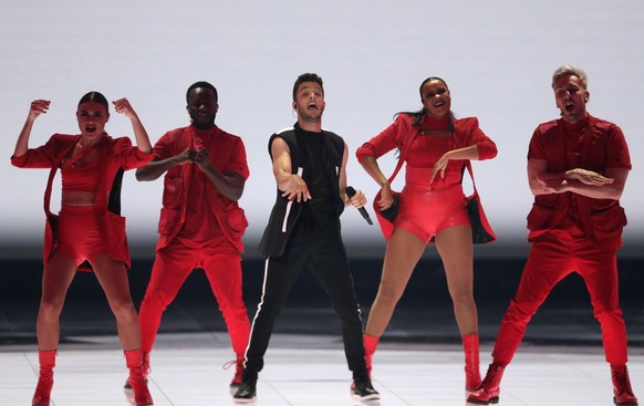 epa07576948 Contestant Luca Haenni of Switzerland performs during the Second Semi-Final of the 64th annual Eurovision Song Contest (ESC) at the Expo Tel Aviv, in Tel Aviv, Israel, 16 May 2019. The Gra ...