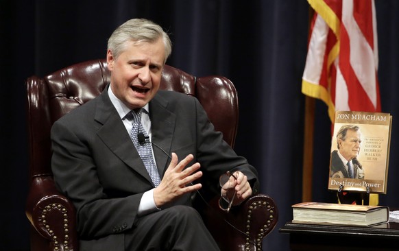 Author Jon Meacham speaks during an event at Texas A&amp;M University to launch his latest book &quot;Destiny and Power: The American Odyssey of George Herbert Walker Bush&quot; Monday, Nov. 9, 2015,  ...