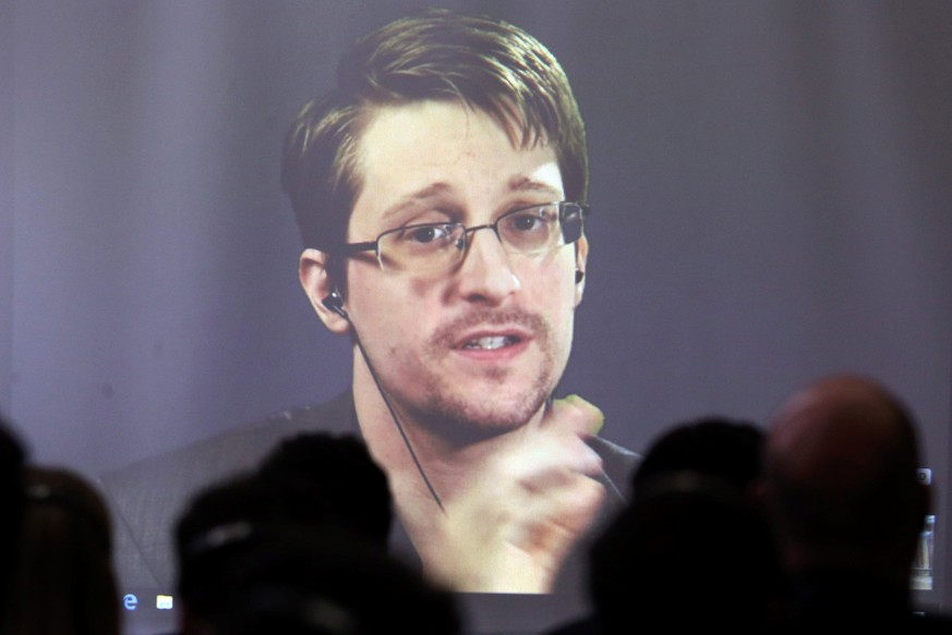 Edward Snowden speaks via video link during a conference at University of Buenos Aires Law School, Argentina, November 14, 2016. REUTERS/Marcos Brindicci
