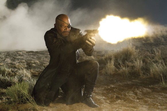 In this film image released by Disney, Samuel L. Jackson portrays Nick Fury in a scene from Marvel&#039;s &quot;The Avengers.&quot; The film will be released on May 4. (AP Photo/Disney, Zade Rosenthal ...