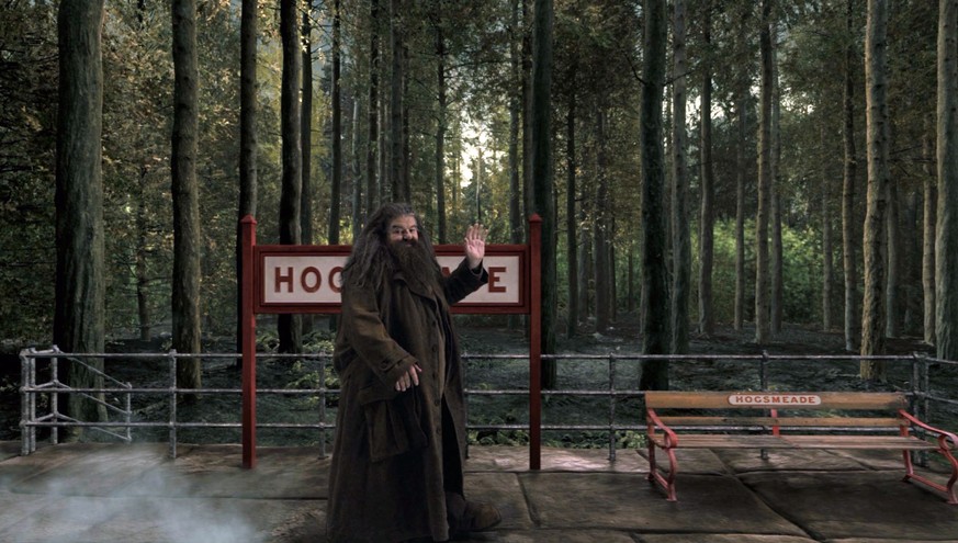 This image released by Universal Orlando shows the character Hagrid from the &quot;Happy Potter&quot; book and film series in a scene from the Hogwarts Express attraction that will debut this summer a ...