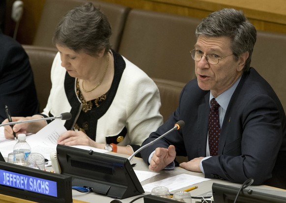 FILE - This is a Friday, April 22, 2016 file photo of Columbia University&#039;s Jeffrey Sachs as he speaks during a high level meeting on the Implementation of the Climate and Development Agendas, at ...