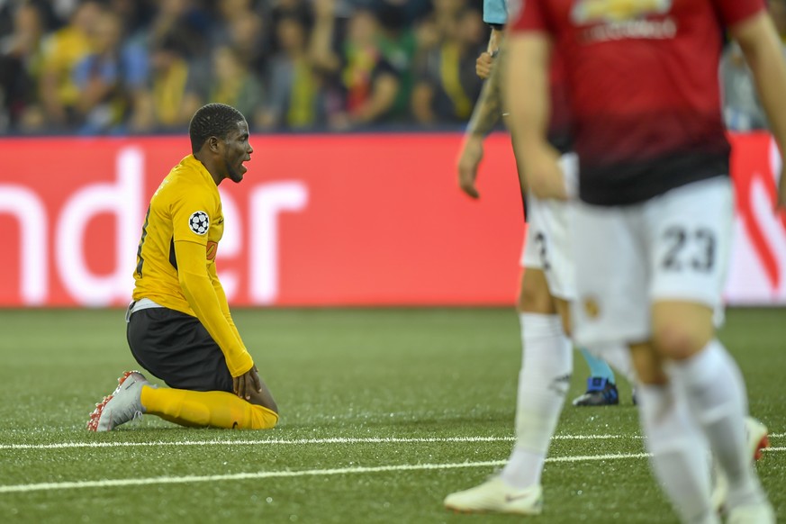 Young Boys&#039; Assale reacts during the UEFA Champions League group H matchday 1 soccer match between Switzerland&#039;s BSC Young Boys and England&#039;s Manchester United FC in the Stade de Suisse ...