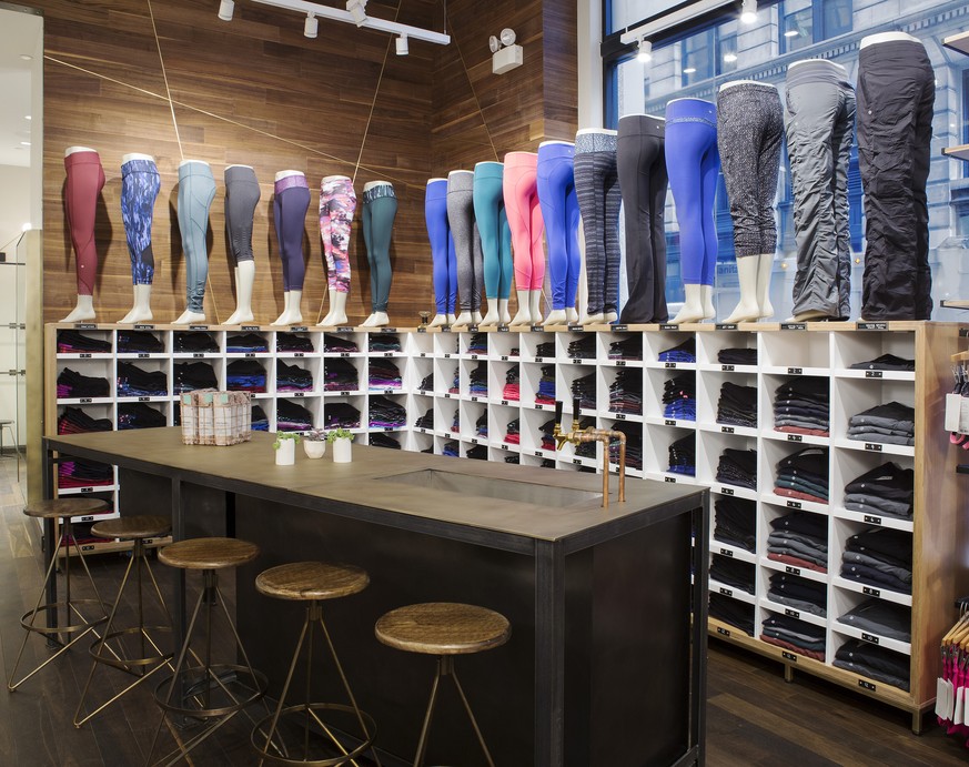 This December 2015 photo provided by Lululemon shows clothing displayed at Lululemon&#039;s Flatiron flagship store in New York. After a couple of tough years, the company known for yoga wear is enjoy ...