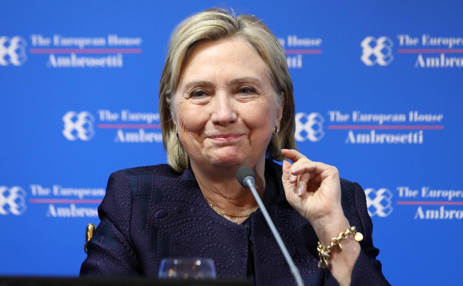 epa07825910 Hillary Rodham Clinton attends during the forum the European house Ambrosetti held in Cernobbio, Italy, 07 September 2019. The 45th editiion edition of the annual international economic co ...
