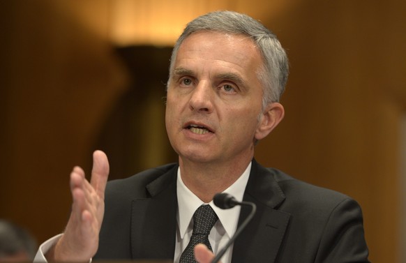 epa04100162 Swiss Federal President Didier Burkhalter testifies before the Helsinki Commission on Capitol Hill in Washington, DC, USA 25 February 2014. President Burkhalter was testifying in his capac ...