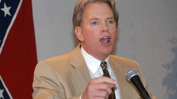 FILE - In this May 29, 2004 file photo, Former Ku Klux Klan leader David Duke speaks to supporters in Kenner, La. Duke says he may run for Congress against the No. 3 House Republican, Steve Scalise of ...