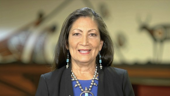 In this image from video, Rep. Deb. Haaland, D-N.M., speaks during the fourth night of the Democratic National Convention on Thursday, Aug. 20, 2020. (Democratic National Convention via AP)