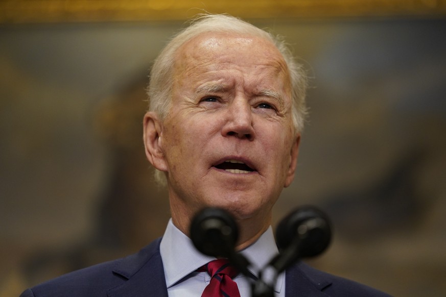 In this Feb. 27, 2021, photo, President Joe Biden speaks on the economy in the Roosevelt Room of the White House in Washington. Biden took office promising to move quickly to restore and repair Americ ...