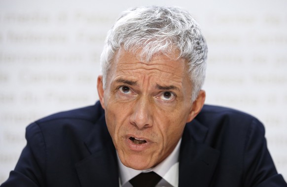 epa07561100 Swiss Federal Attorney Michael Lauber speaks during a press conference at the Media Centre of the Federal Parliament in Bern, Switzerland, 10 May 2019. Federal Attorney Michael Lauber is c ...