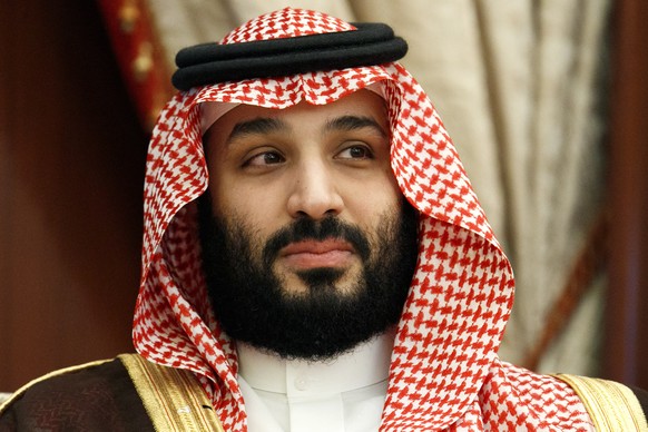 FILE - In this June 24, 2019 file photo, Saudi Arabia&#039;s Crown Prince Mohammed bin Salman, meets with Secretary of State Mike Pompeo at Al Salam Palace in Jiddah, Saudi Arabia. The renewed push to ...