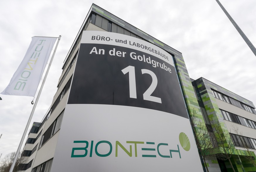 epa08376915 (FILE) - A view of signage of German biopharmaceutical company BionTech in Mainz, Germany, 18 March 2020 (reissued 22 April 2020). Reports on 22 April 2020 state the German regulatory body ...