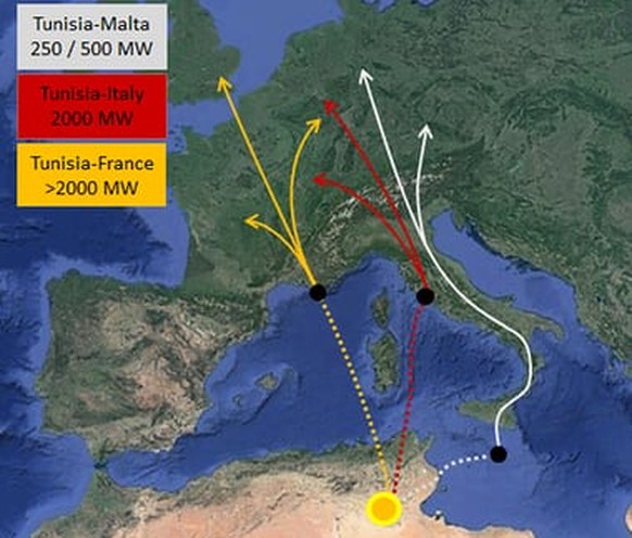 Mittels Unterwasser-Stromkabel soll Solarenergie von Tunesien nach Europa geliefert werden.