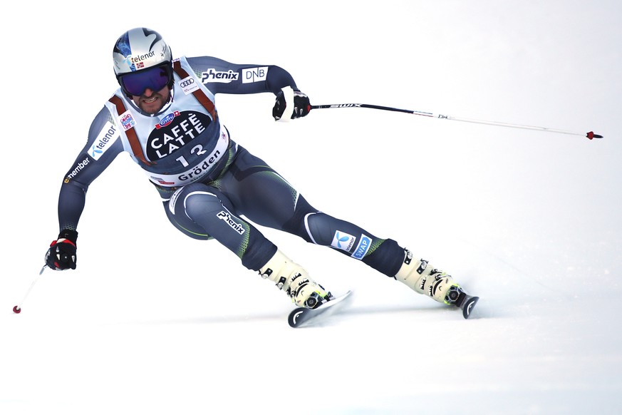 Norway&#039;s Aksel Lund Svindal competes during an alpine ski, men&#039;s World Cup super-G, in Val Gardena, Italy, Friday, Dec. 14, 2018. (AP Photo/Marco Trovati)
