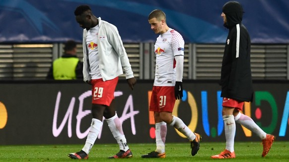 epa06372604 (L-R) Leipzig&#039;s Jean-Kevin Augustin, Diego Demme and Kevin Kampl react after the UEFA Champions League group G soccer match between RB Leipzig and Besiktas Istanbul in Leipzig, German ...