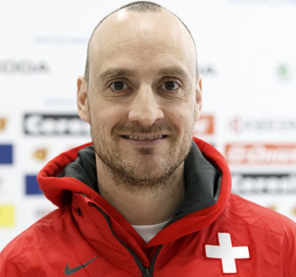 Switzerland&#039;s scout Christian Wohlwend poses for the photographer, after a training session of the IIHF 2016 World Championship at the practice arena of the Ice Palace, in Moscow, Russia, Monday, ...