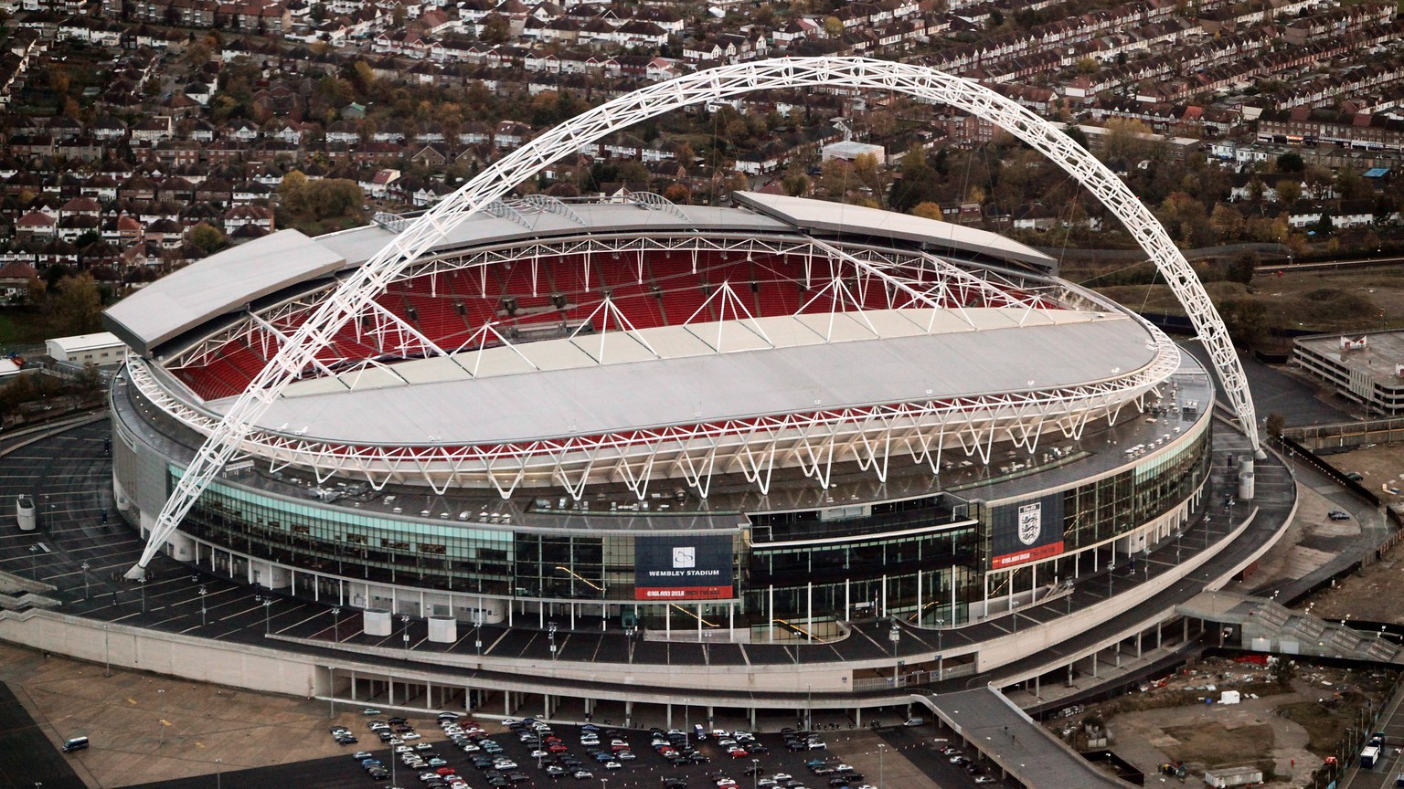 LONDON, ENGLAND - NOVEMBER 04: An aerial view of Wembley Stadium on November 4, 2009 in London, England. The UK&#039;s capital city is home to an population of over 7.5 million people, it has the worl ...