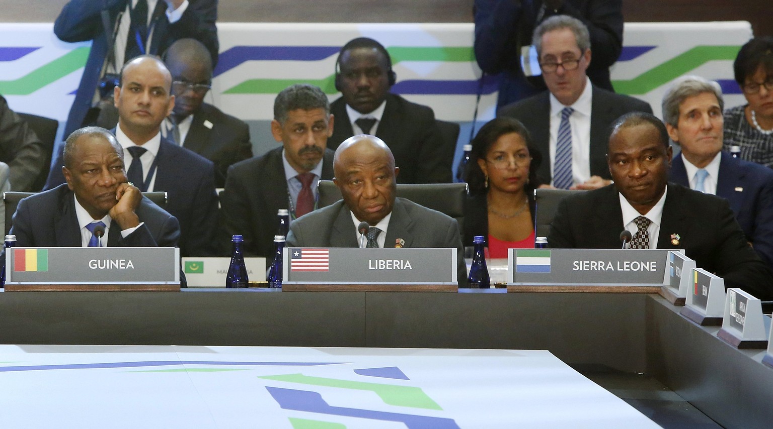 Guinea's Präsident Alpha Condé (ganz links) mit seinen Amtskollegen aus Liberia und Sierra Leone am USA-Afrika-Gipfel von Anfang August in Washington.