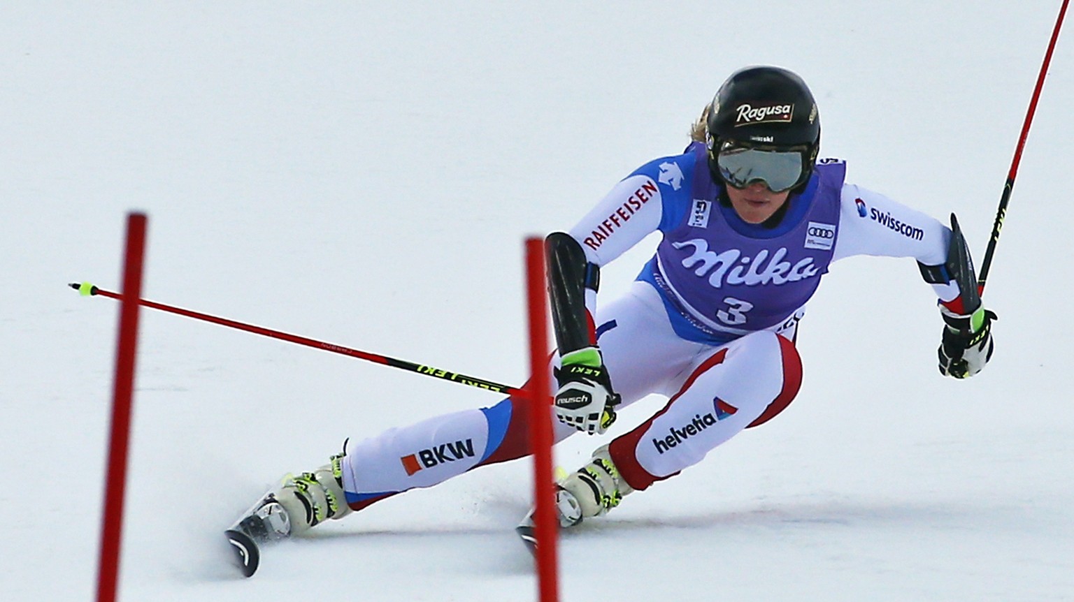 Switzerland&#039;s Lara Gut competes during the first run of an alpine ski, women&#039;s World Cup giant slalom in Courchevel, France, Tuesday, Dec. 20, 2016. (AP Photo/ Giovanni Auletta)