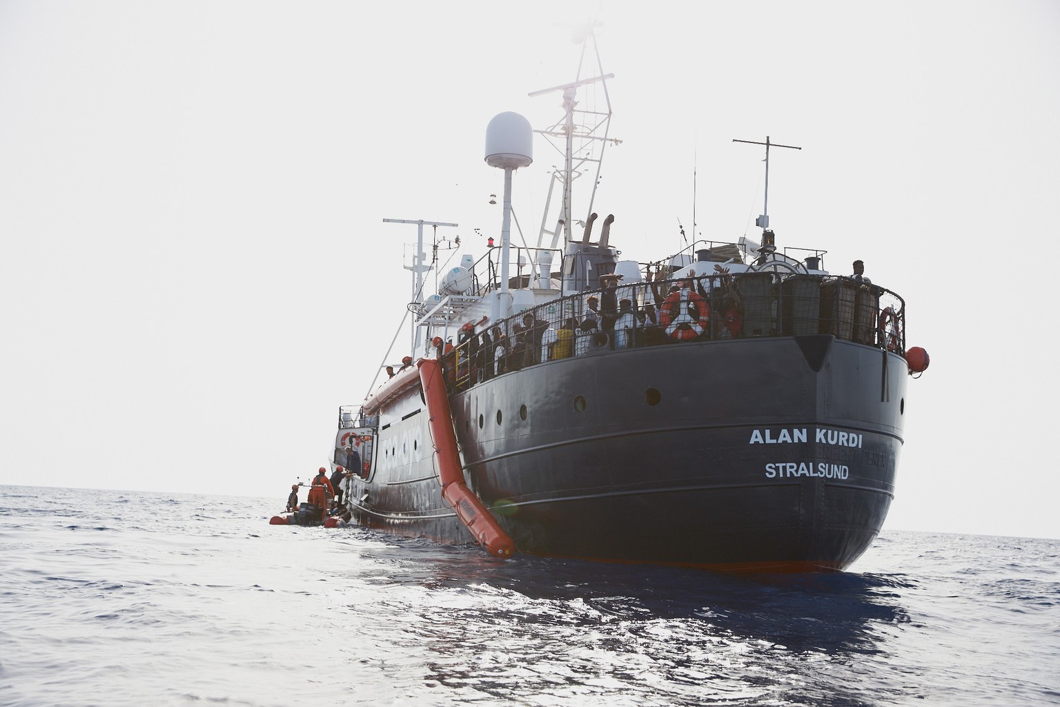 epa07755726 (FILE) - A handout photo made available by German civil sea rescue organisation sea-eye shows the Alan Kurdi vessel, off the Libyan coast, 05 July 2019 (reissued 04 August 2019). According ...