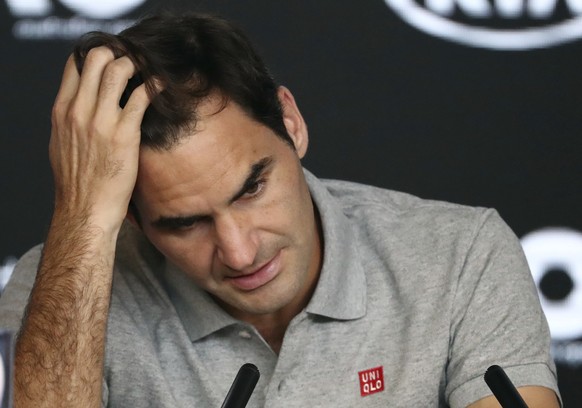 Switzerland&#039;s Roger Federer speaks during a press conference following his semifinal loss to Serbia&#039;s Novak Djokovic at the Australian Open tennis championship in Melbourne, Australia, Thurs ...