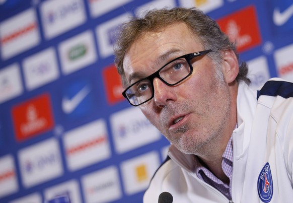Paris St Germain soccer coach Laurent Blanc attends a news conference after Swedish striker Zlatan Ibrahimovic (not pictured) announced he would leave Paris St Germain after four years as a member of  ...