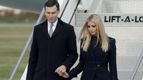 FILE - In this Oct. 30, 2018, file photo, Ivanka Trump, right, departs Air Force One with Jared Kushner in Coraopolis, Pa. An Associated Press investigation found President Donald Trump’s daughter and ...