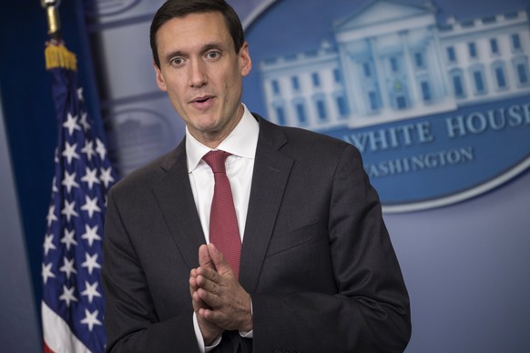 epa06192762 Homeland Security Advisor Tom Bossert responds to a question from the news media during a briefing on hurricane Irma at the White House in Washington, DC, USA, 08 September2017. EPA/SHAWN  ...