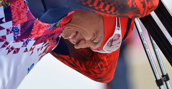 epa06302080 (FILE) - Gold medalist Alexander Legkov of Russia reacts in the finish area during the men&#039;s 50km Mass Start Freestyle Cross Country Skiing race at the Laura Cross-Country Centre duri ...