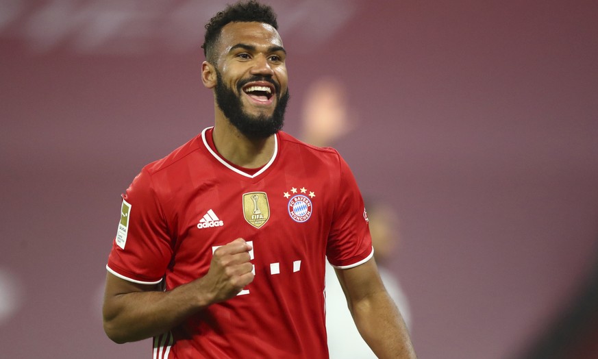 Bayern&#039;s Eric Maxim Choupo-Moting celebrates a goal that was disallowed for offside during the German Bundesliga soccer match between Bayern Munich and Bayer Leverkusen at the Allianz Arena stadi ...