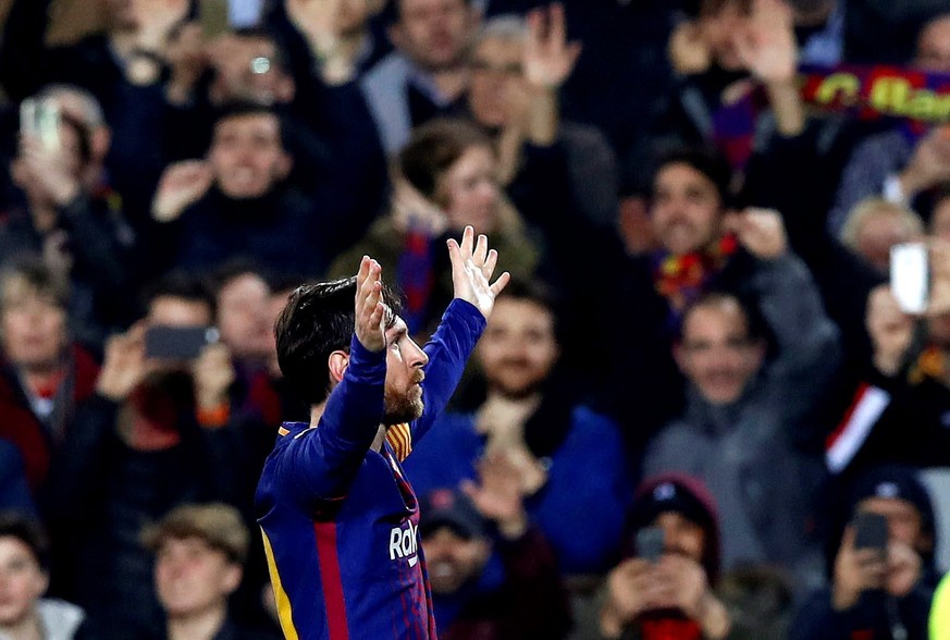 epa06604585 FC Barcelona&#039;s Lionel Messi reactsduring the UEFA Champions League Round of 16, second leg soccer match between FC Barcelona and Chelsea FC at Nou Camp stadium in Barcelona, Spain, 14 ...