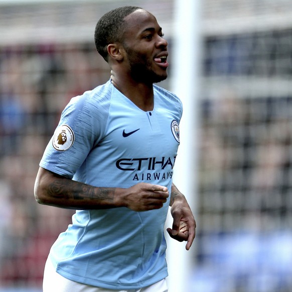 Manchester City&#039;s Raheem Sterling celebrates scoring his side&#039;s second goal of the game against Crystal Palace, during their English Premier League soccer match at Selhurst Park in London, S ...