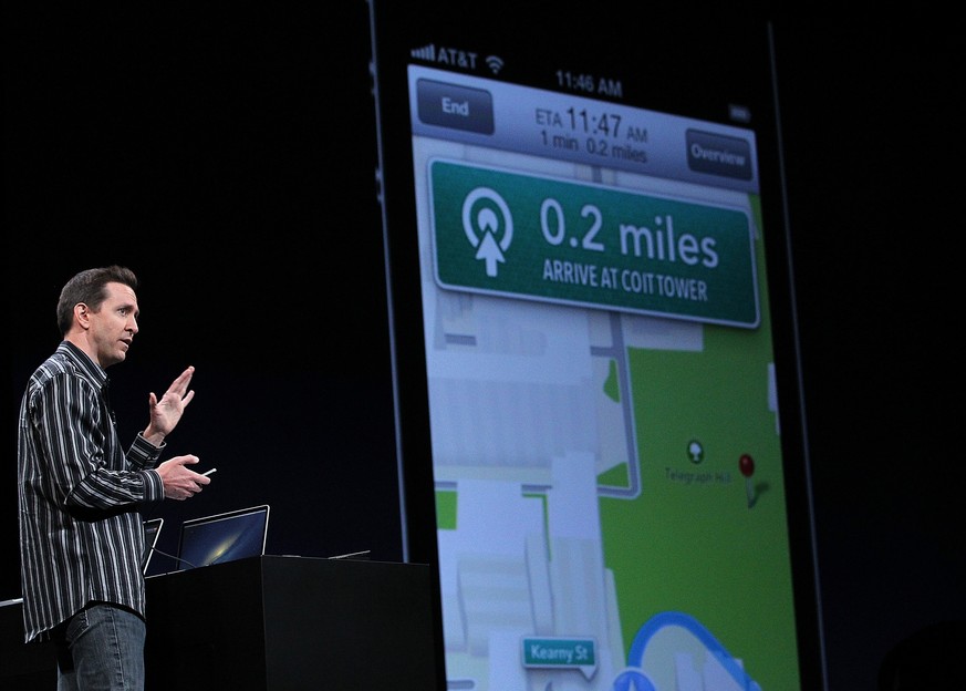 SAN FRANCISCO, CA - JUNE 11: Apple Senior VP of iPhone Software Scott Forstall demonstrates the new map application featured on iOS 6 during the keynote address during the 2012 Apple WWDC keynote addr ...